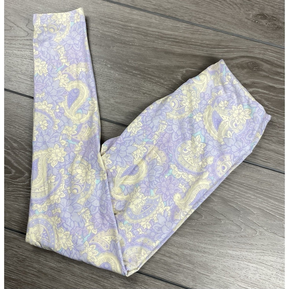 Lularoe Women's Pull On Paisley Floral Pattern Leggings Lavender One Size‎